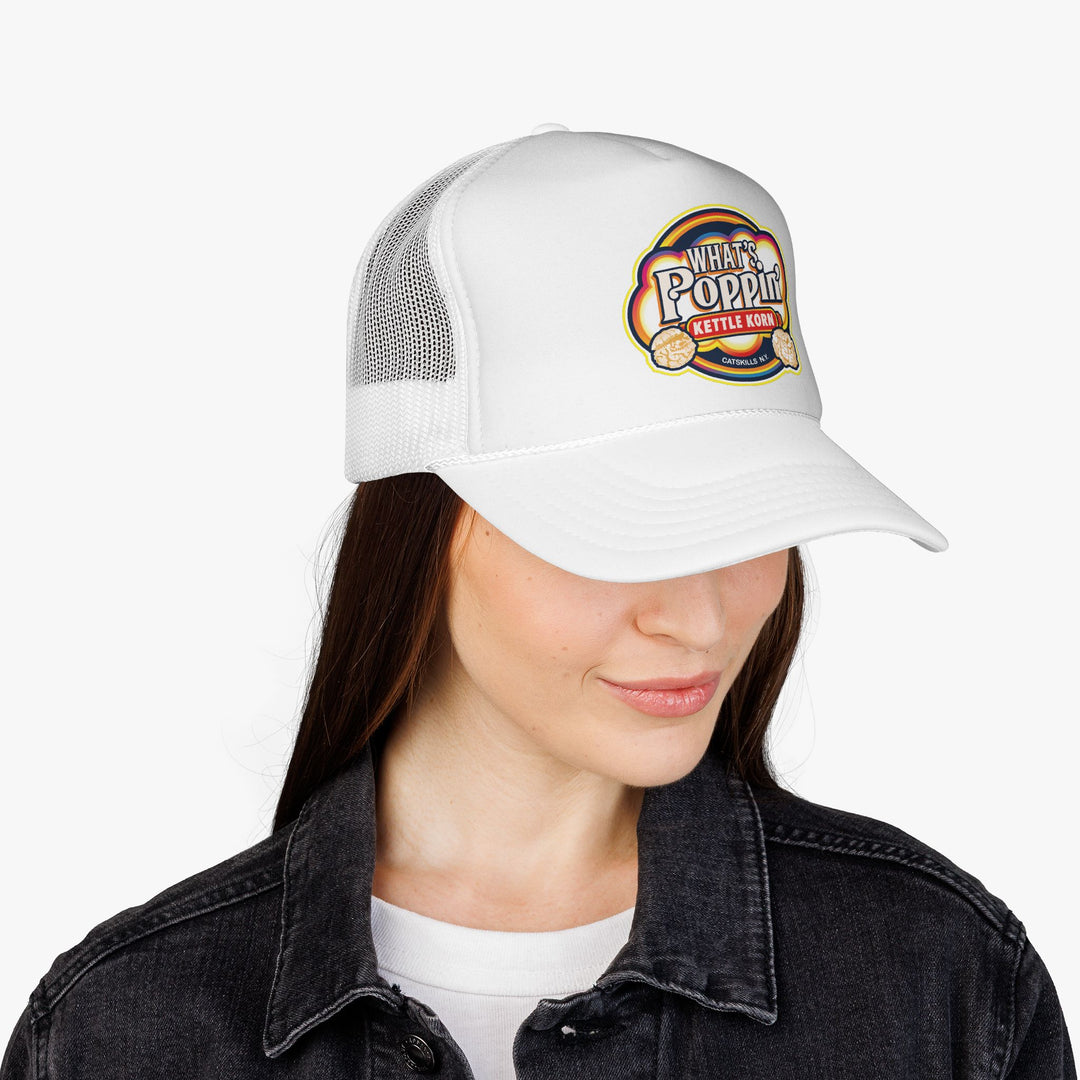 What’s Poppin’ Kettle Korn™ Trucker Hat — Vintage Mesh Snapback Cap | Classic Catskills Merch