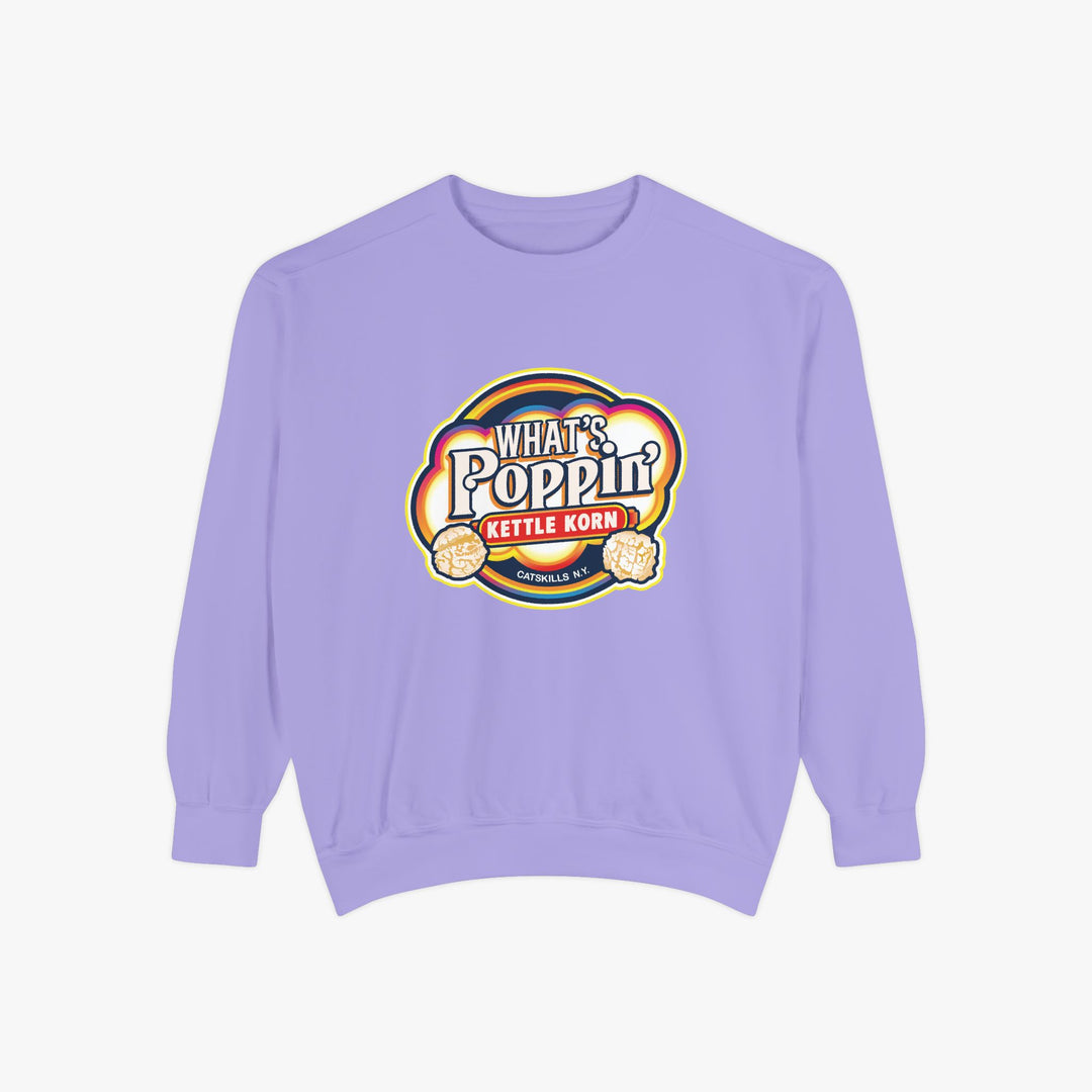 What’s Poppin’ Kettle Korn™ Crewneck Sweatshirt — Retro Snack Logo Pullover (Comfort Colors 1566) | Unisex