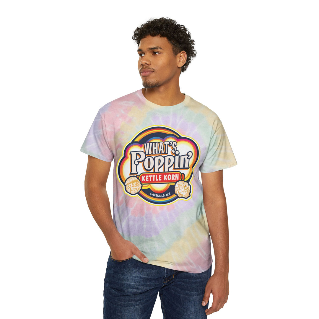 What’s Poppin’ Kettle Korn™ Tie-Dye T-Shirt — Retro Festival Tee | Unisex 100% Cotton