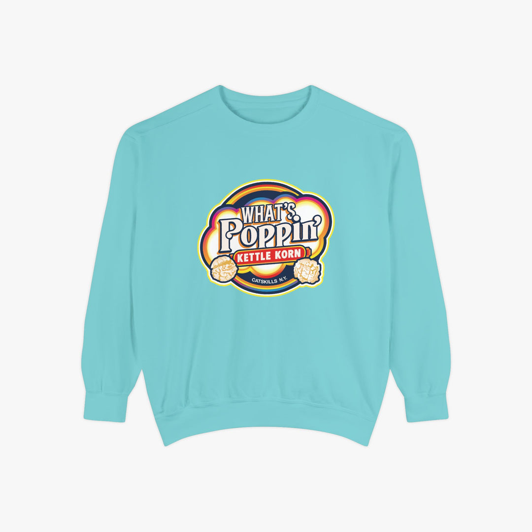 What’s Poppin’ Kettle Korn™ Crewneck Sweatshirt — Retro Snack Logo Pullover (Comfort Colors 1566) | Unisex