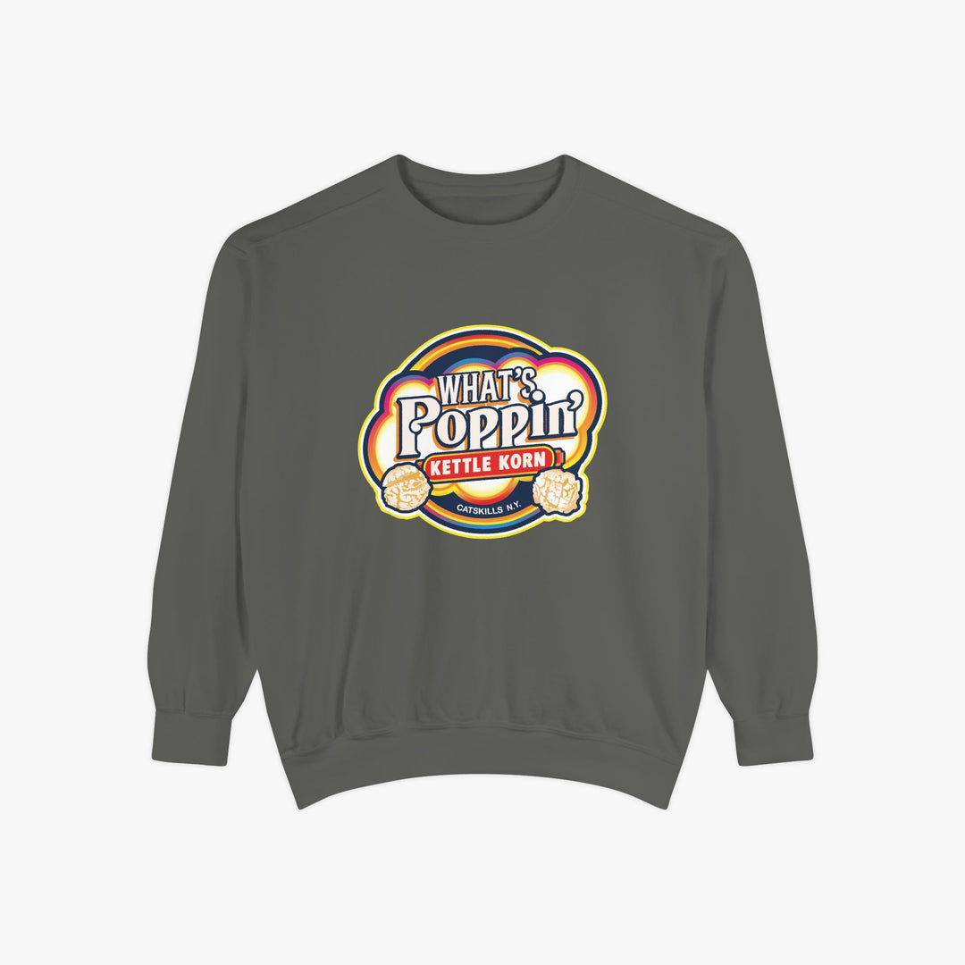 What’s Poppin’ Kettle Korn™ Crewneck Sweatshirt — Retro Snack Logo Pullover (Comfort Colors 1566) | Unisex